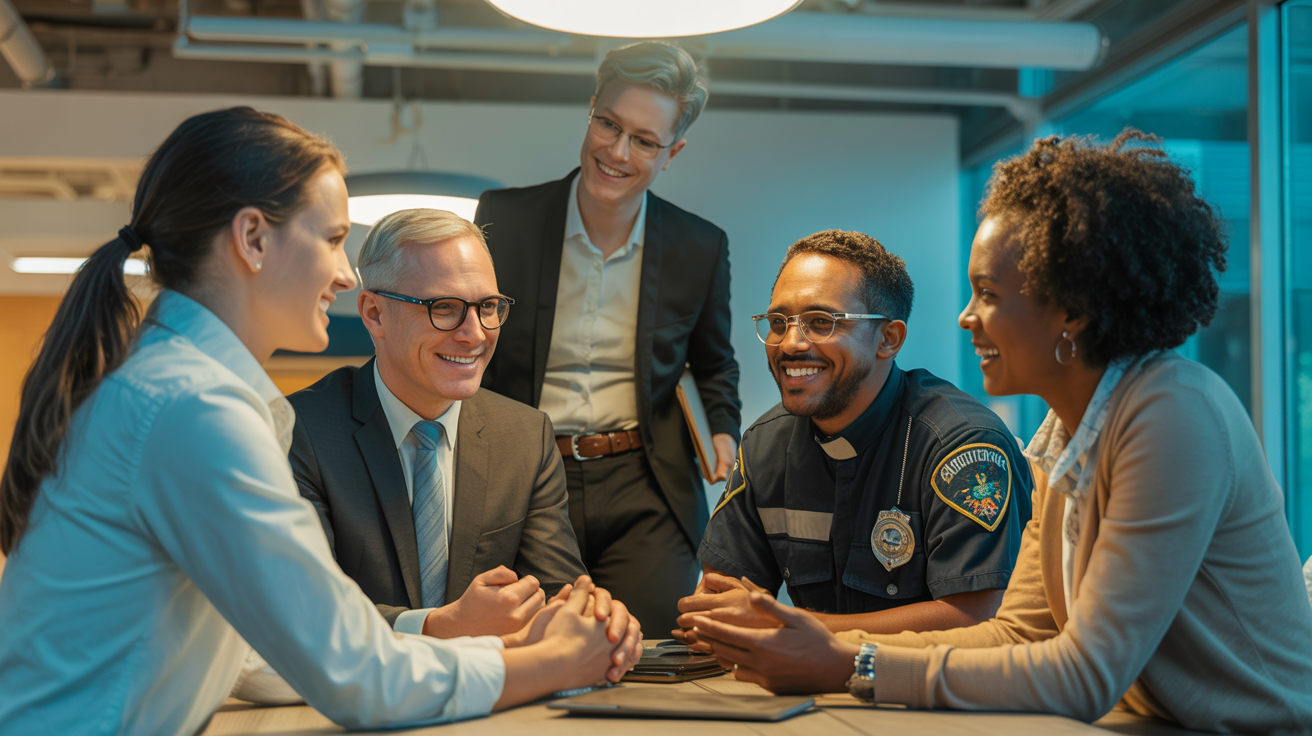 Diverse leaders collaborating in supportive workplace